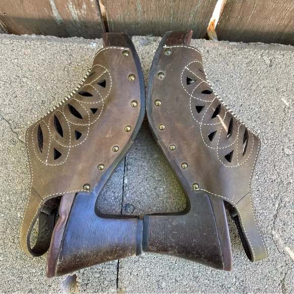 DANKSO Women’s Brown Leather Open Toe Platform Chunky Heel Size 37 - Picture 8 of 11